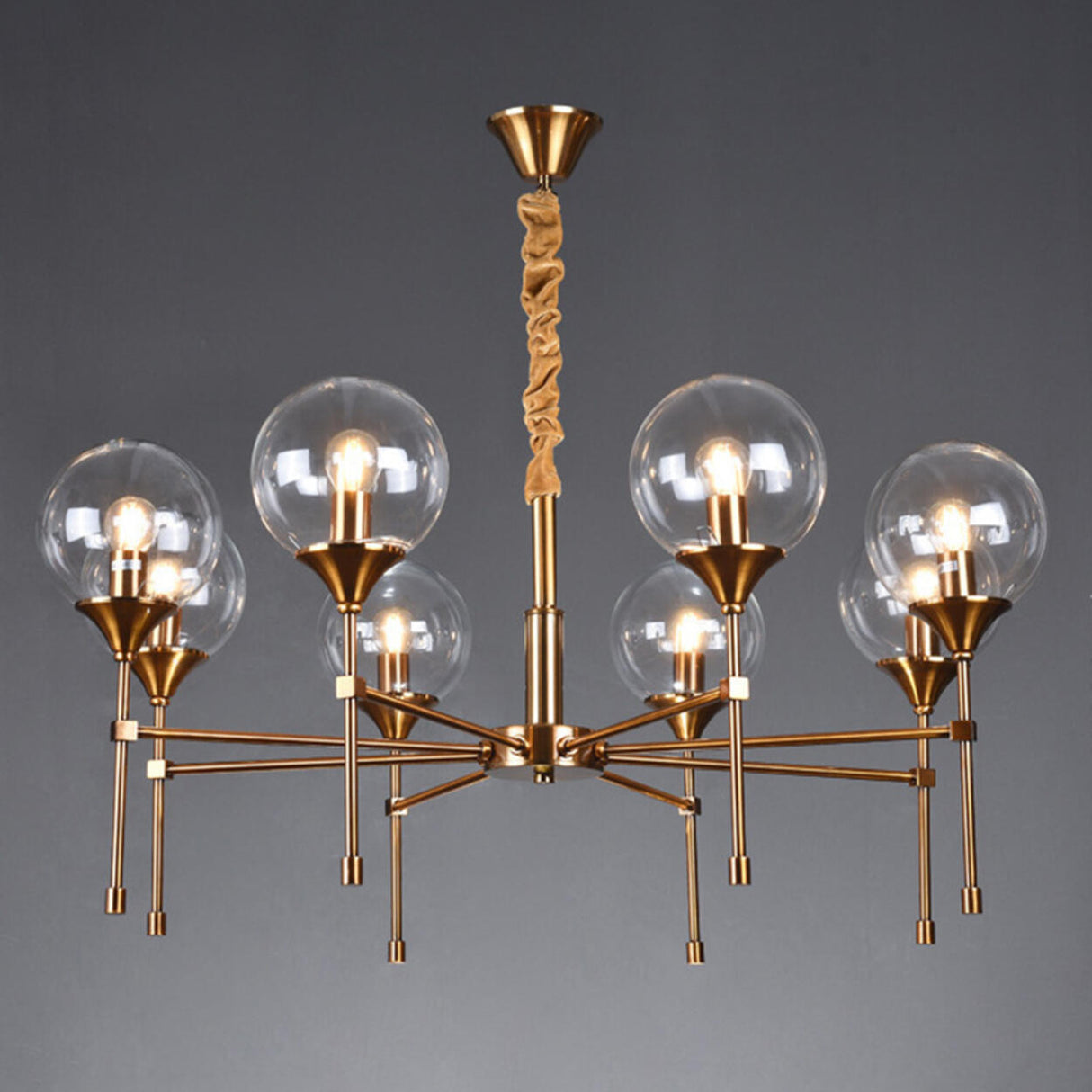 Modern Gold Clear Globe Glass Chandelier Adjustable Chain Image - 3