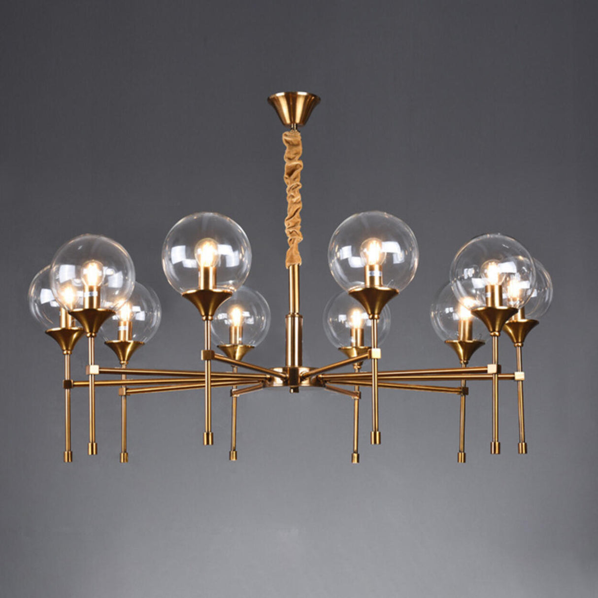 Modern Gold Clear Globe Glass Chandelier Adjustable Chain Image - 5