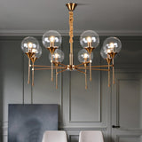 Modern Gold Clear Globe Glass Chandelier Adjustable Chain Image - 6