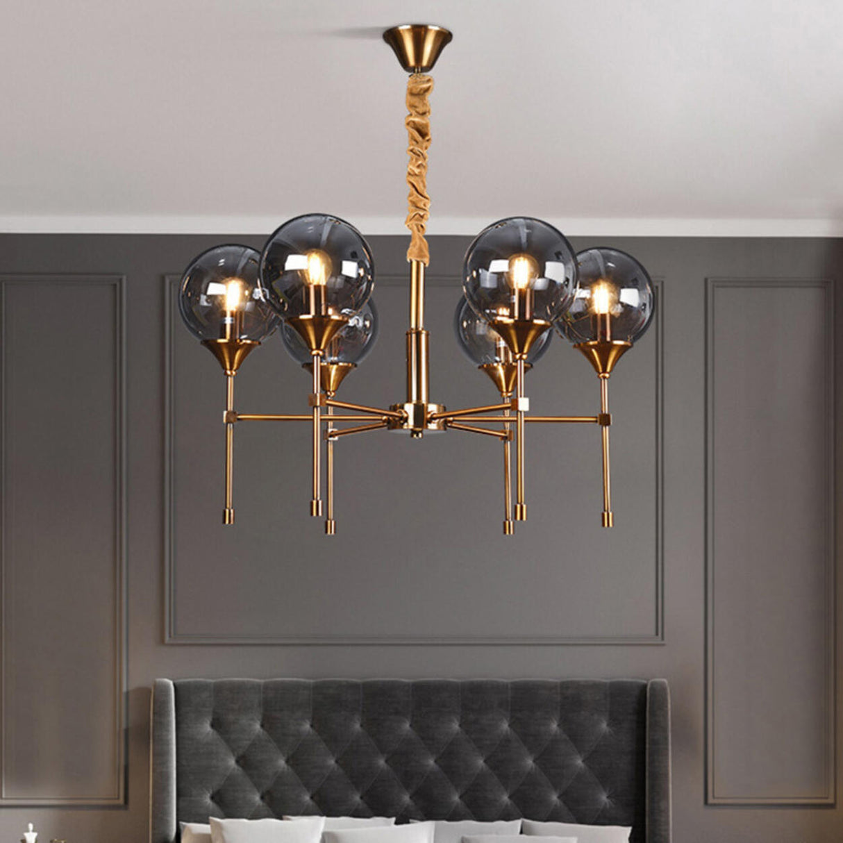 Modern Gold Clear Globe Glass Chandelier Adjustable Chain Image - 8