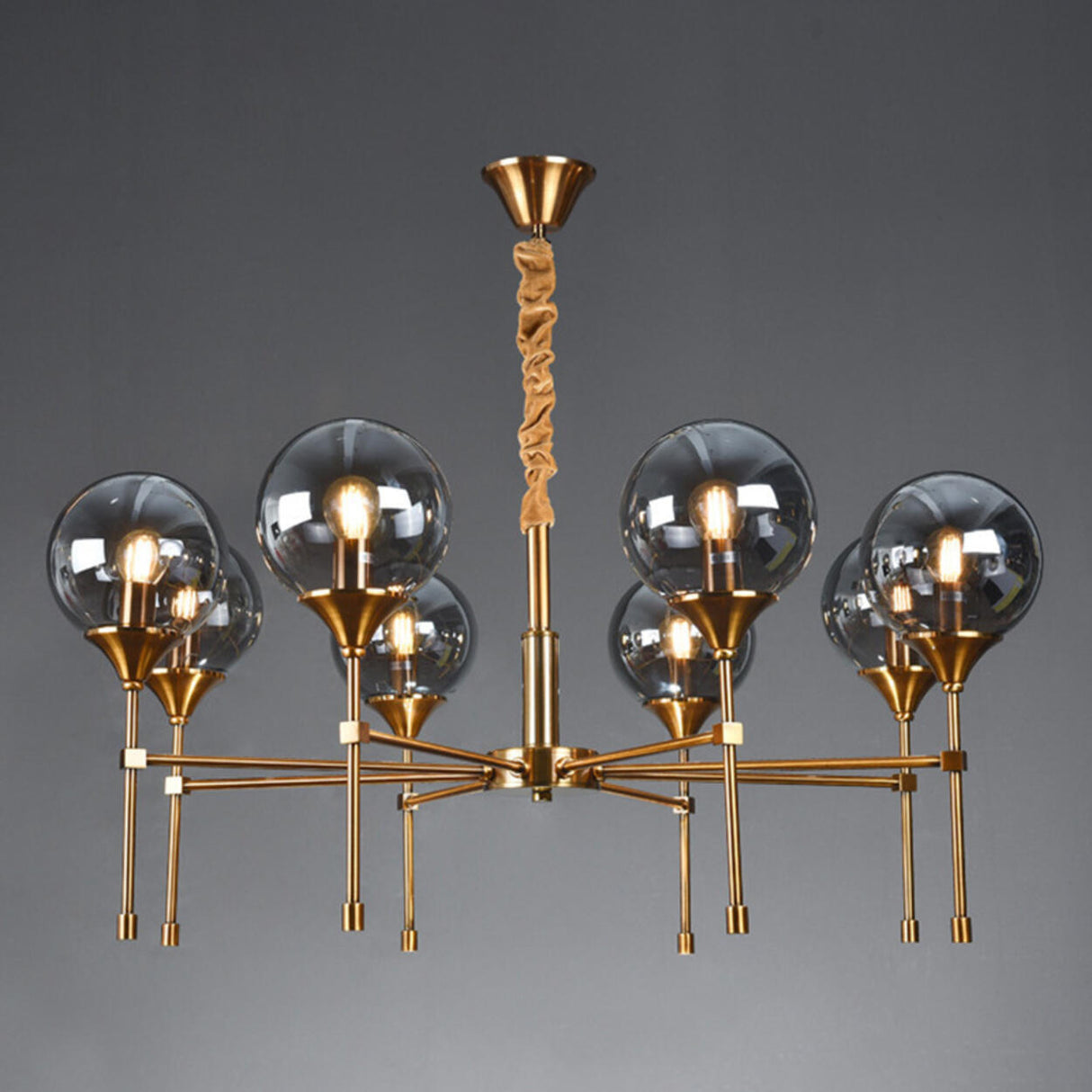 Modern Gold Clear Globe Glass Chandelier Adjustable Chain Image - 9