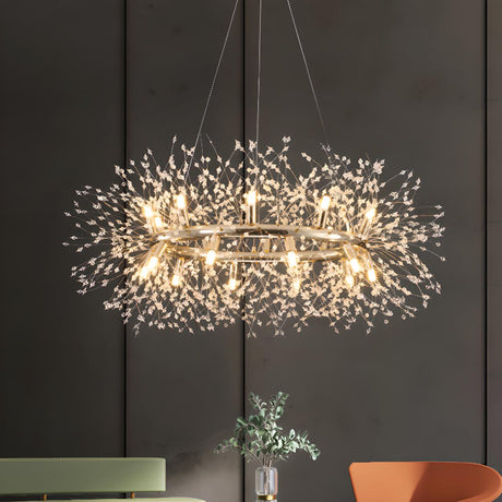 Modern Gold Crystal Halo Chandelier Adjustable Height Image - 1