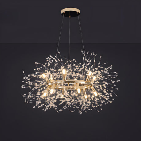 Modern Gold Crystal Halo Chandelier Adjustable Height Image - 2