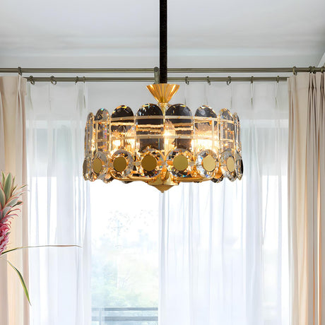 Modern Gold Crystal Pendant Light Drum Chandelier Image - 1