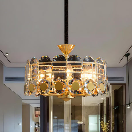 Modern Gold Crystal Pendant Light Drum Chandelier Image - 2