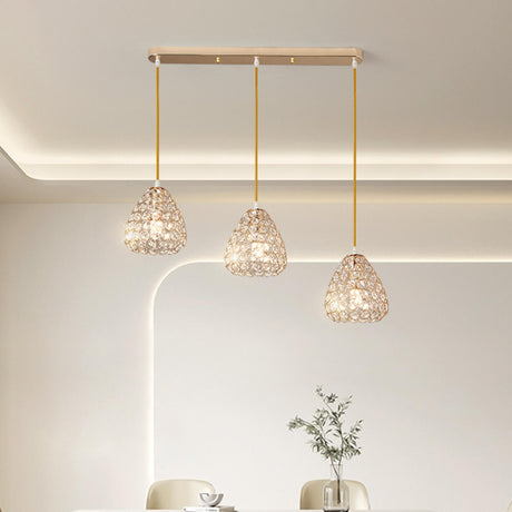 Modern Gold Crystal Triple Light Cone Pendant Light Image - 1