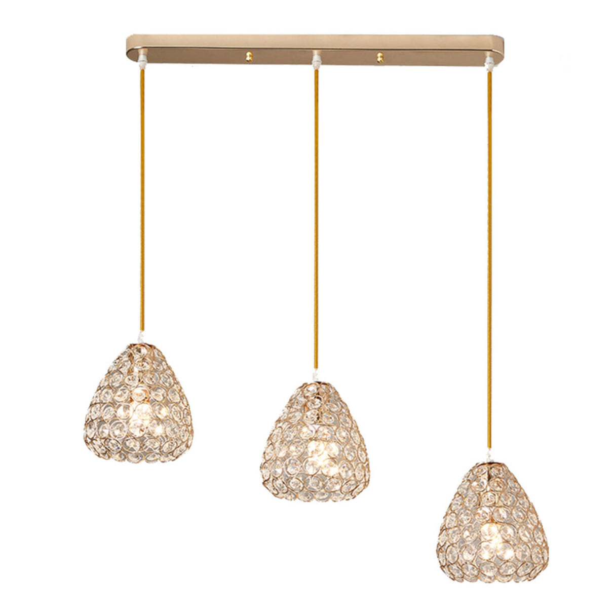 Modern Gold Crystal Triple Light Cone Pendant Light Image - 10