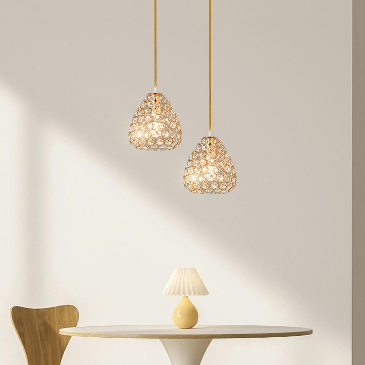 Modern Gold Crystal Triple Light Cone Pendant Light Image - 14