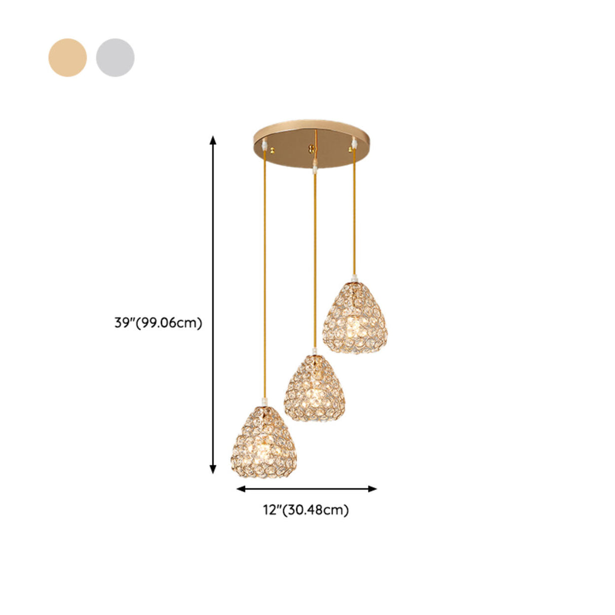 Modern Gold Crystal Triple Light Cone Pendant Light Image - 16