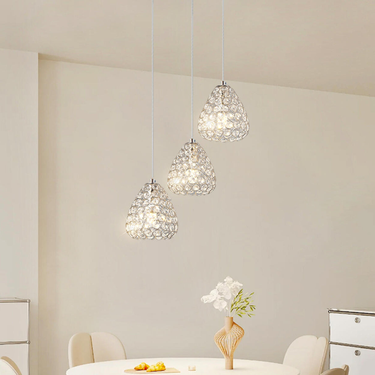 Modern Gold Crystal Triple Light Cone Pendant Light Image - 4