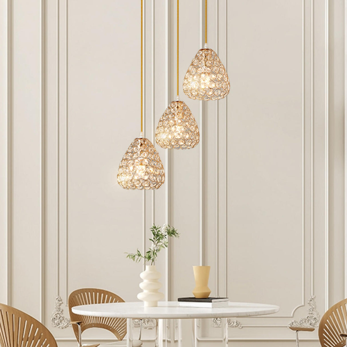 Modern Gold Crystal Triple Light Cone Pendant Light Image - 8