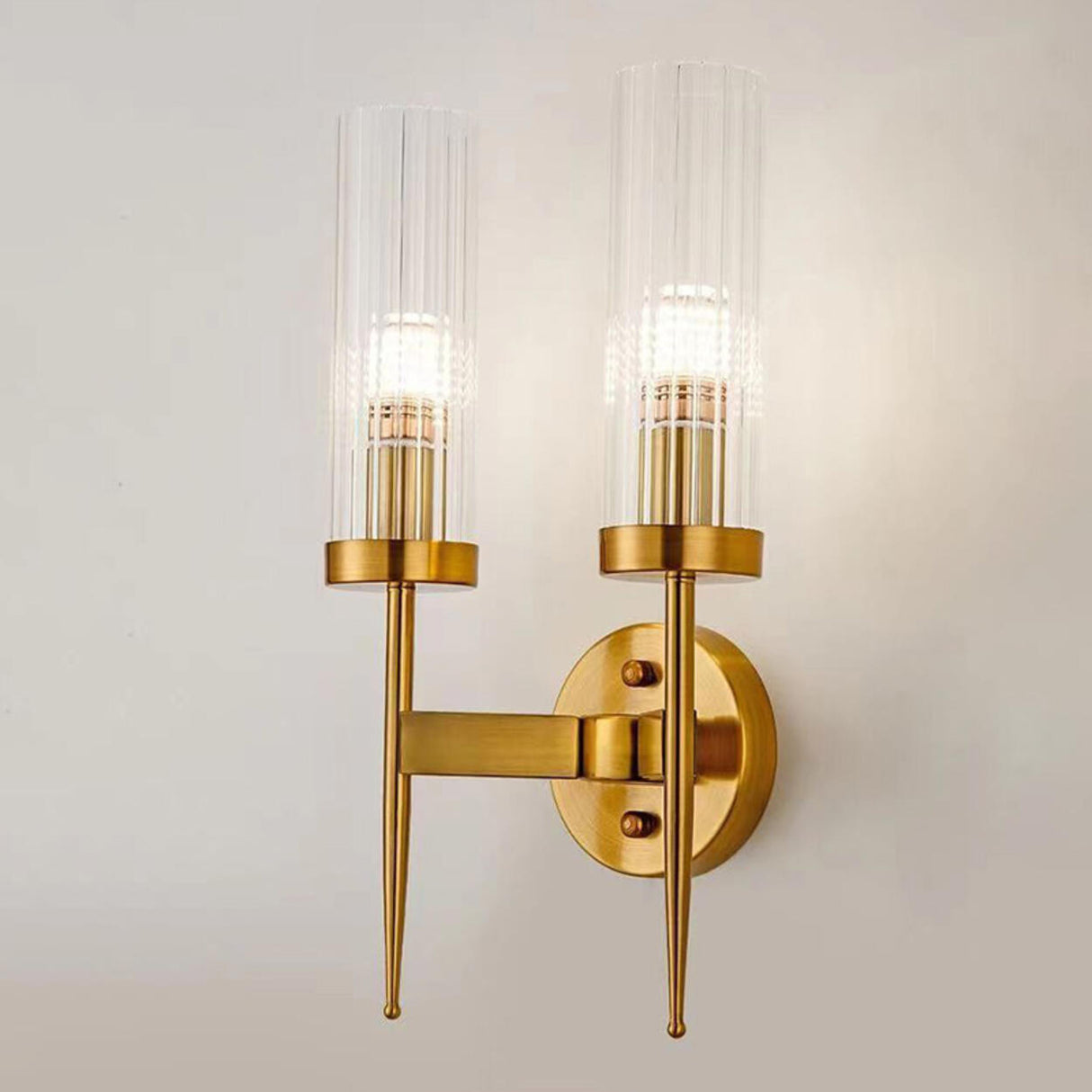 Modern Gold Cylinder Transparent Glass Wall Sconce Image - 11