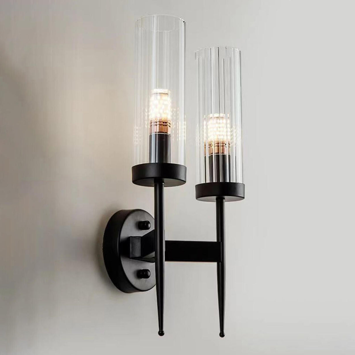 Modern Gold Cylinder Transparent Glass Wall Sconce Image - 12