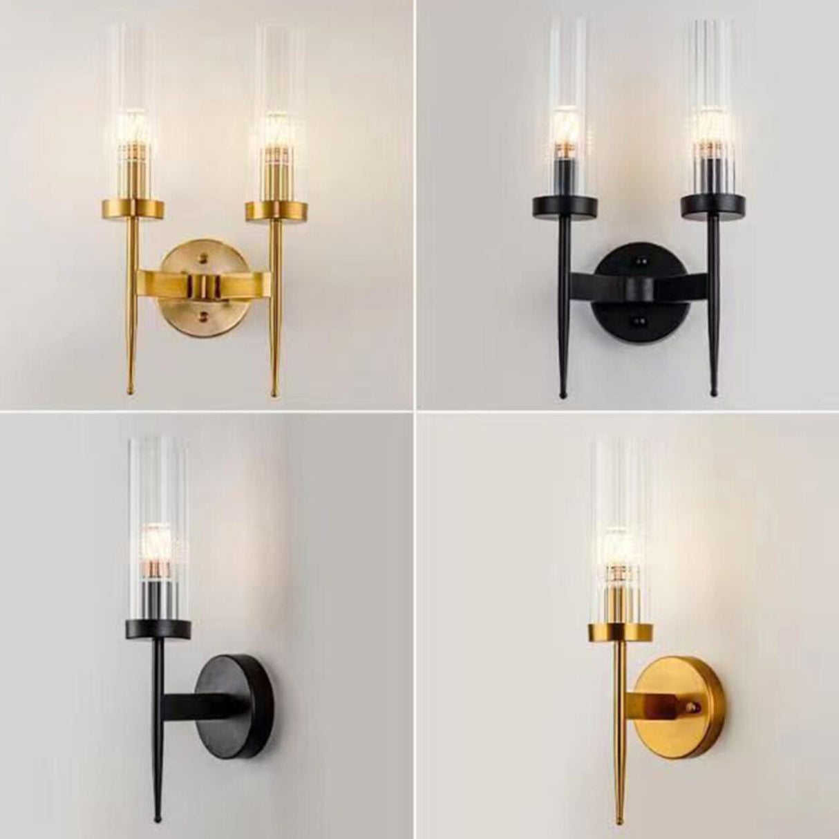 Modern Gold Cylinder Transparent Glass Wall Sconce Image - 13