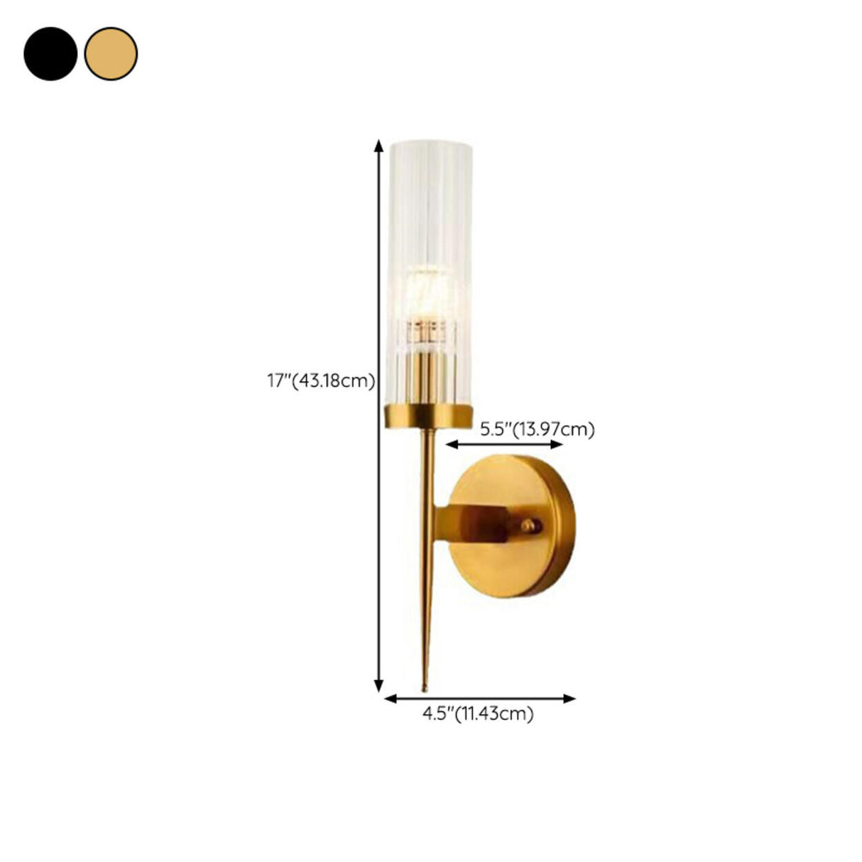 Modern Gold Cylinder Transparent Glass Wall Sconce 