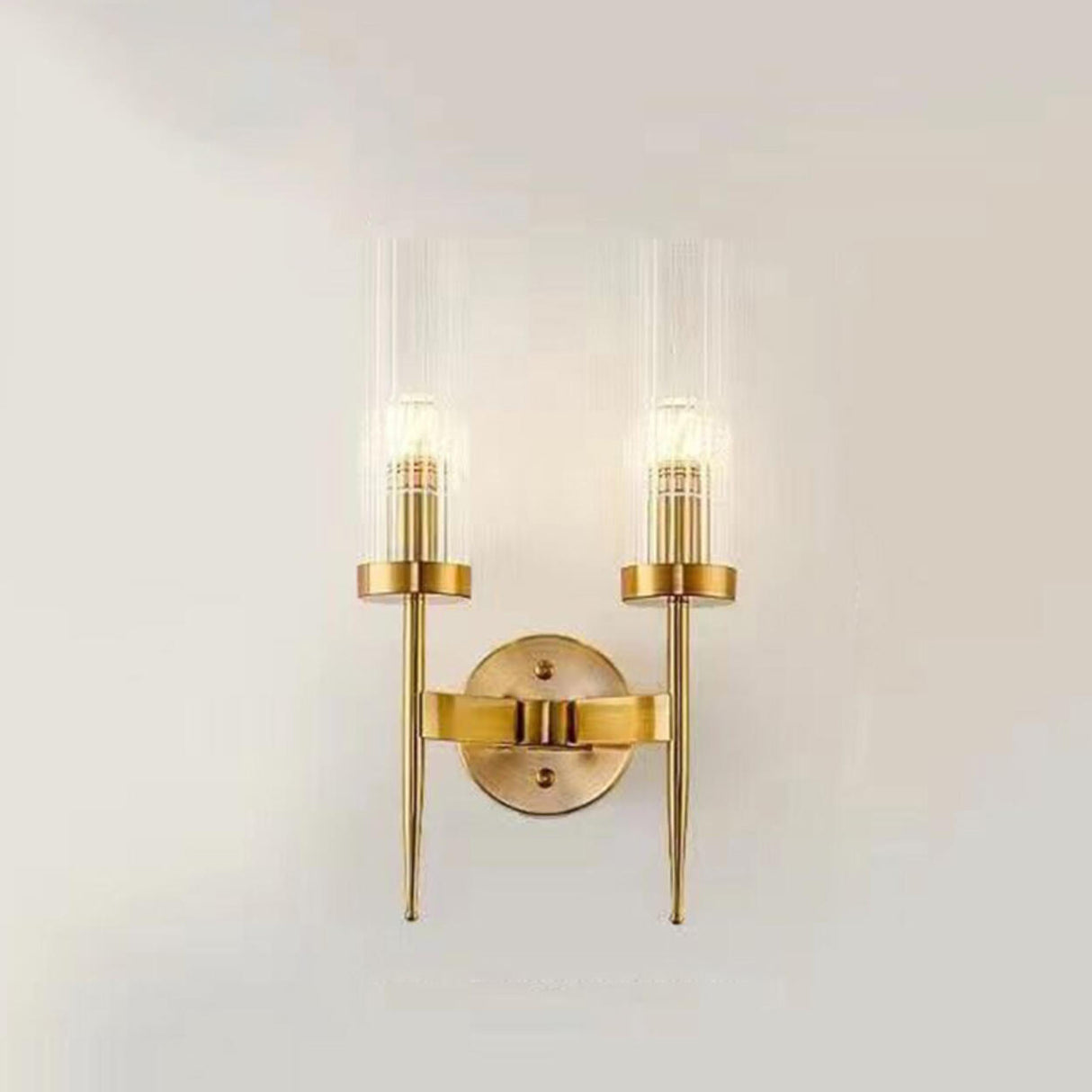 Modern Gold Cylinder Transparent Glass Wall Sconce Image - 7