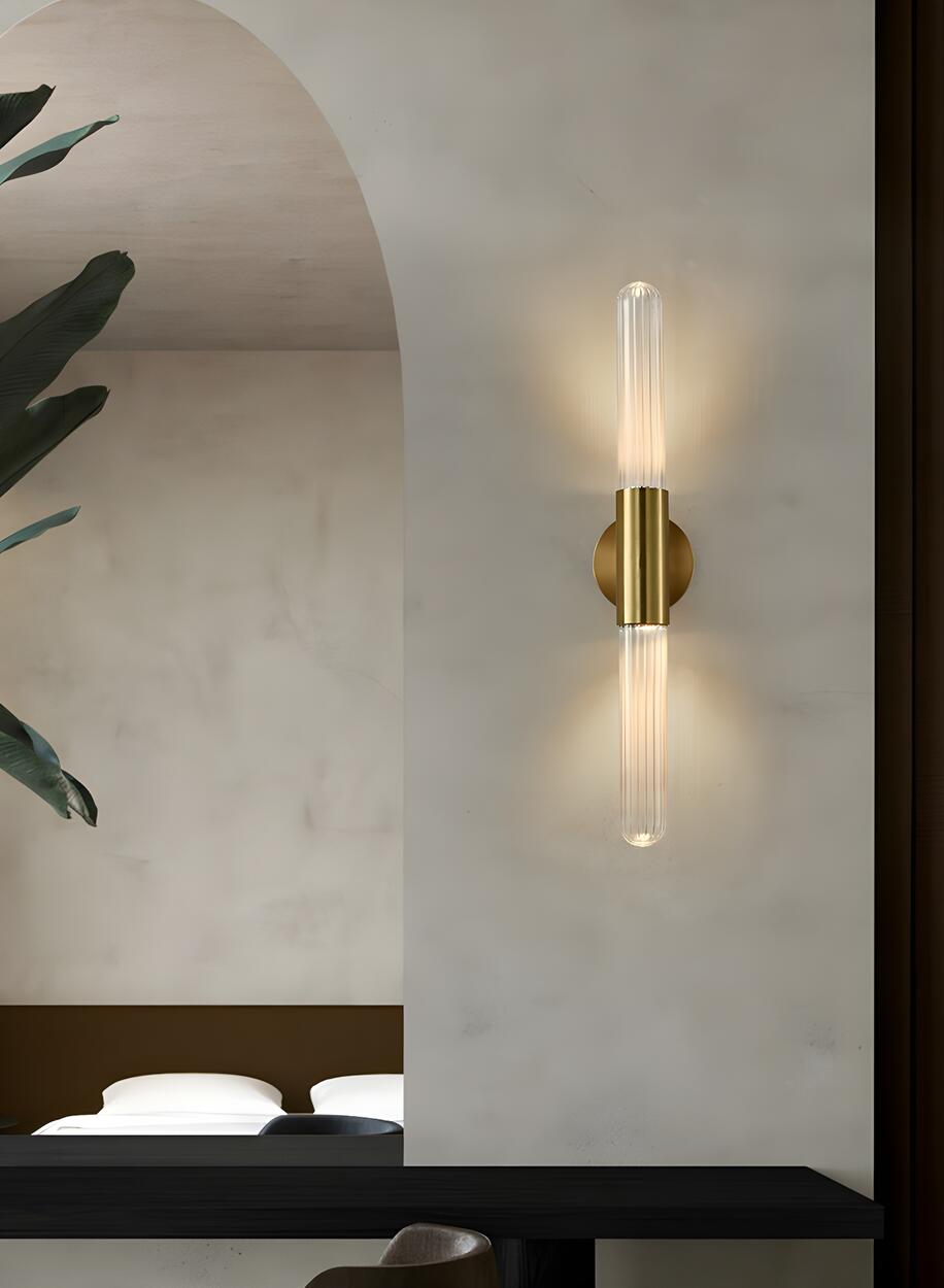 Modern Gold Cylindrical Up Down Glass Wall Sconce Image - 14