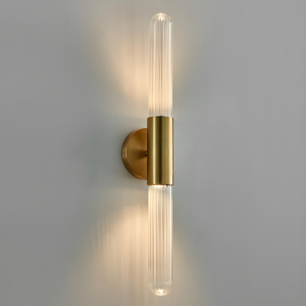 Modern Gold Cylindrical Up Down Glass Wall Sconce Image - 9