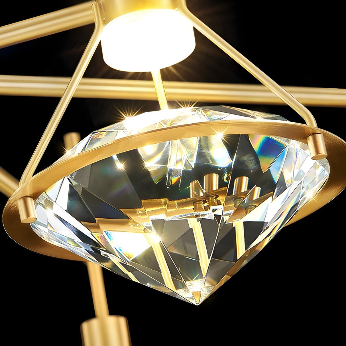 Modern Gold Diamond Clear Crystal Bedroom Pendant Light Image - 11