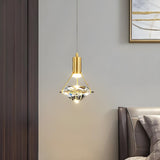 Modern Gold Diamond Clear Crystal Bedroom Pendant Light Image - 6