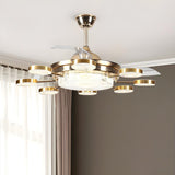 Modern Gold Dimming Metal Chandelier Fan with LED Light Image - 1