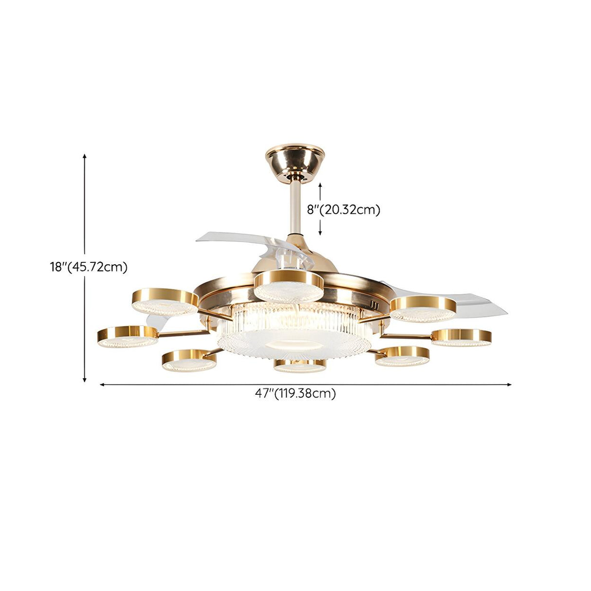 Modern Gold Dimming Metal Chandelier Fan with LED Light 