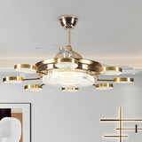 Modern Gold Dimming Metal Chandelier Fan with LED Light Image - 4