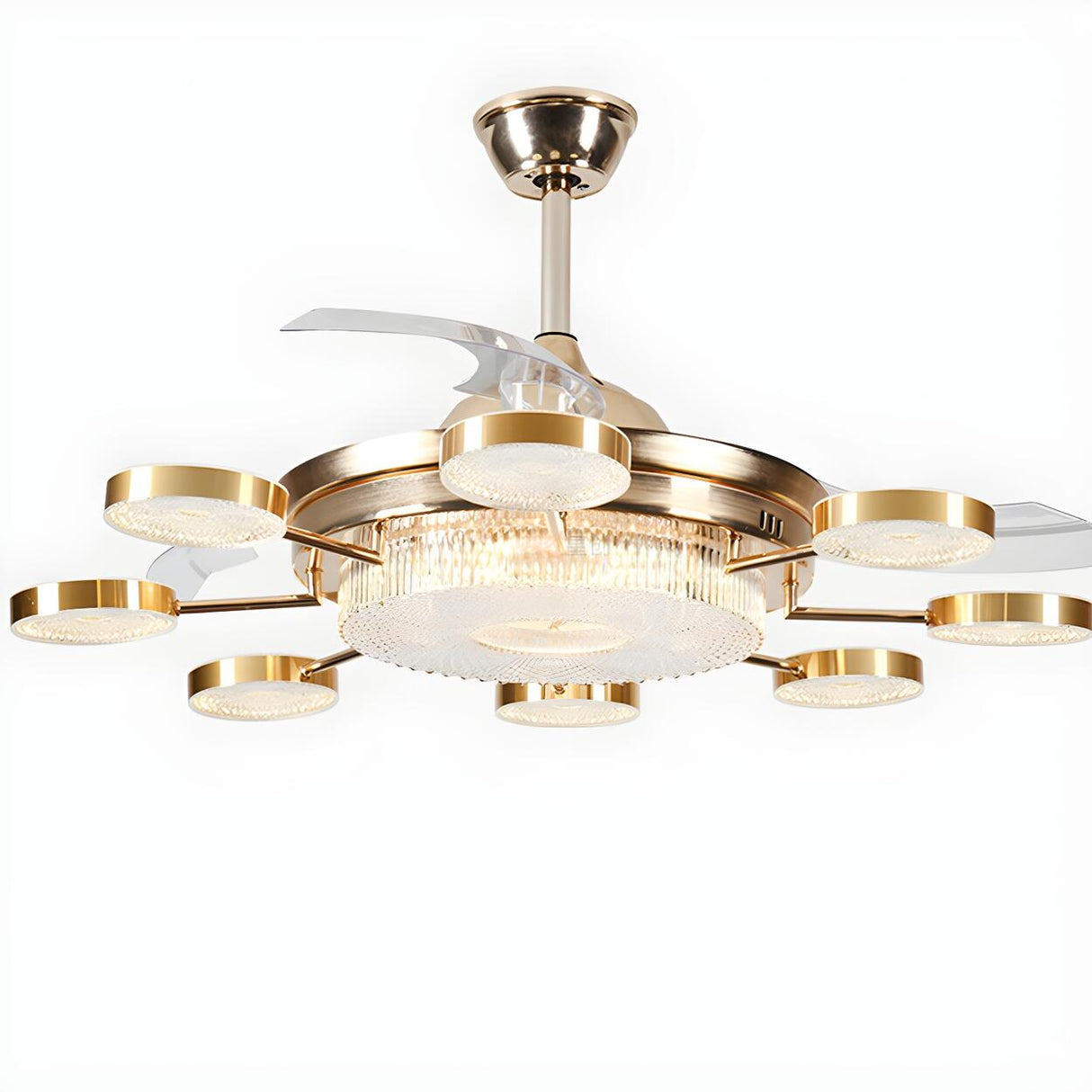 Modern Gold Dimming Metal Chandelier Fan with LED Light Image - 5