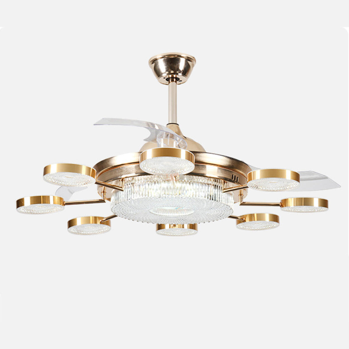 Modern Gold Dimming Metal Chandelier Fan with LED Light Image - 8