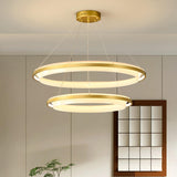 Modern Gold Double Acrylic Ring Chandelier Adjustable Height Image - 1