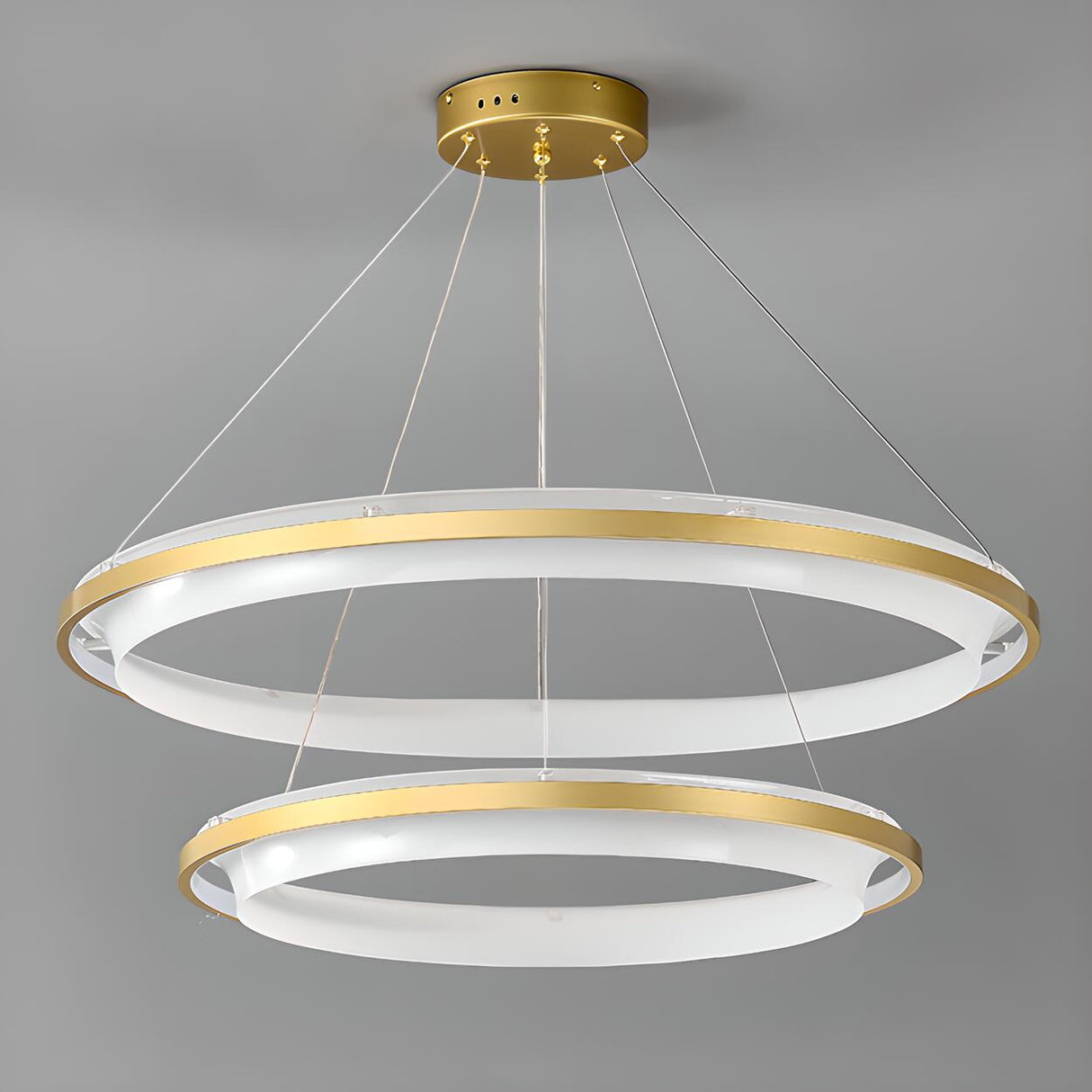 Modern Gold Double Acrylic Ring Chandelier Adjustable Height Image - 12