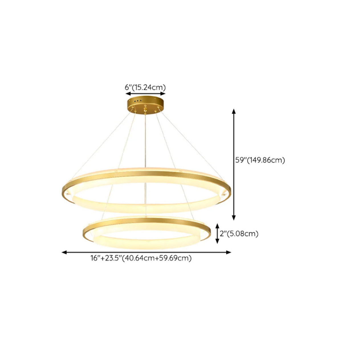 Modern Gold Double Acrylic Ring Chandelier Adjustable Height Image - 19