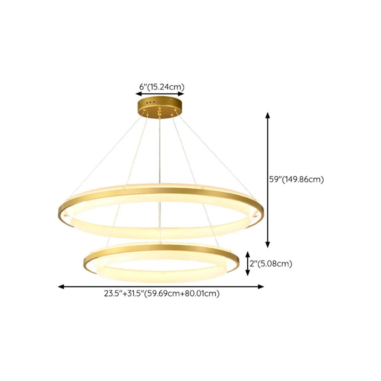 Modern Gold Double Acrylic Ring Chandelier Adjustable Height Image - 21