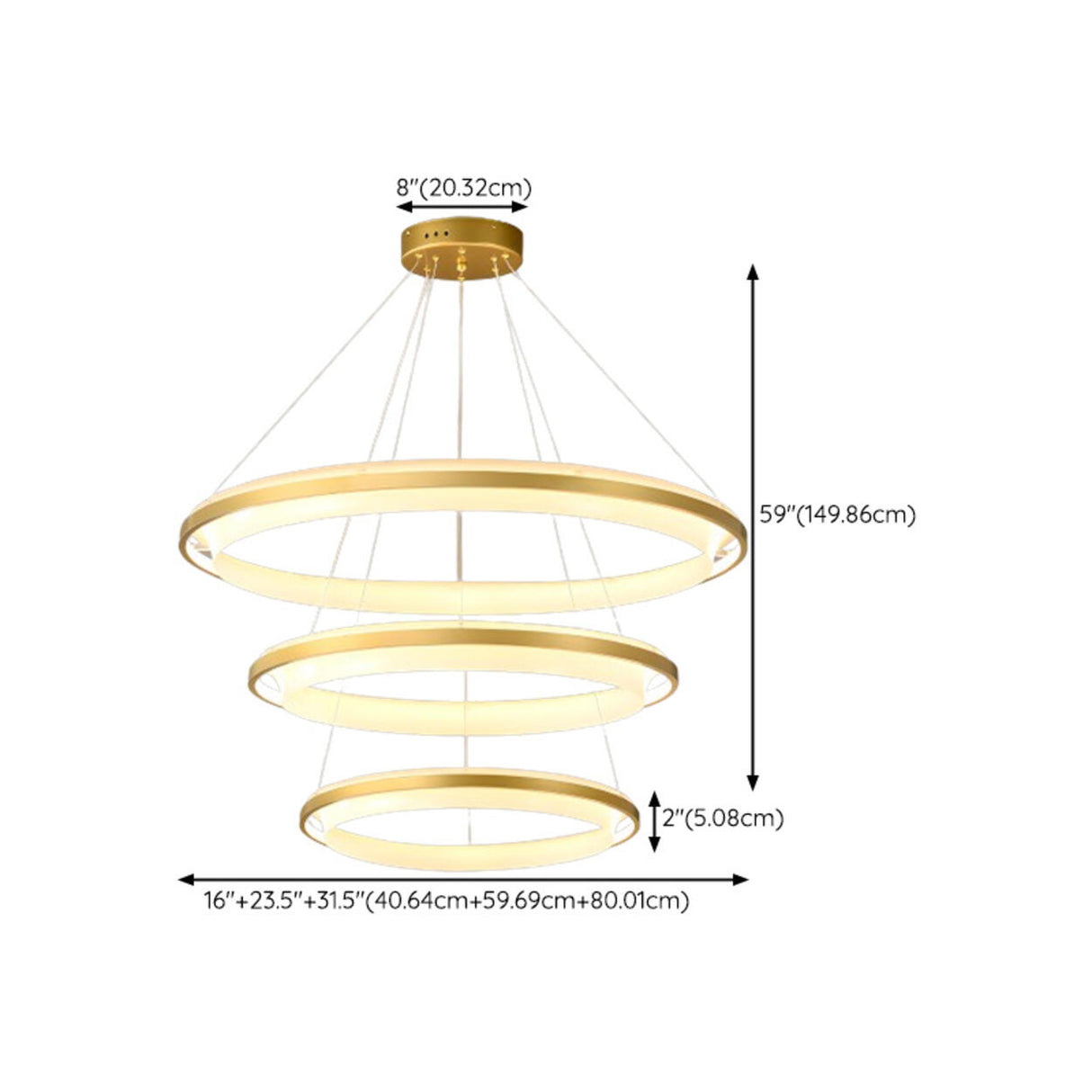 Modern Gold Double Acrylic Ring Chandelier Adjustable Height Image - 22