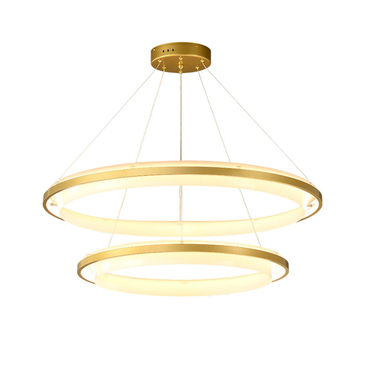 Modern Gold Double Acrylic Ring Chandelier Adjustable Height Image - 5