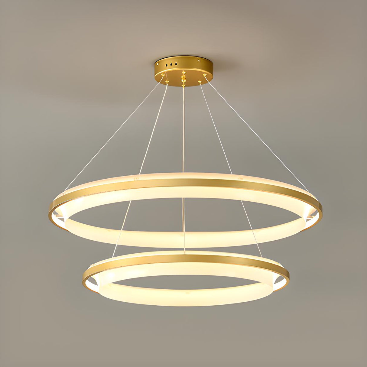 Modern Gold Double Acrylic Ring Chandelier Adjustable Height Image - 9