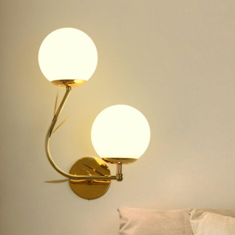 Modern Gold Double Glass Globe Wall Sconce Image - 2