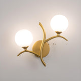 Modern Gold Double Globe Curved Arm Wall Sconce Image - 10