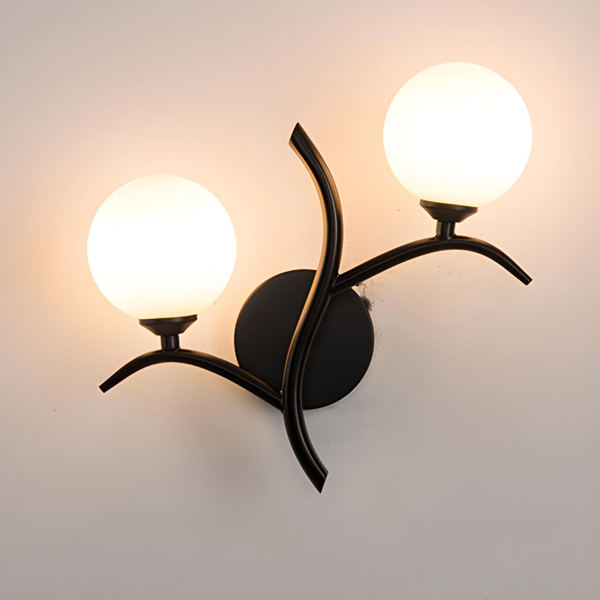 Modern Gold Double Globe Curved Arm Wall Sconce Image - 6