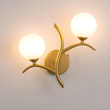 Modern Gold Double Globe Curved Arm Wall Sconce Image - 7