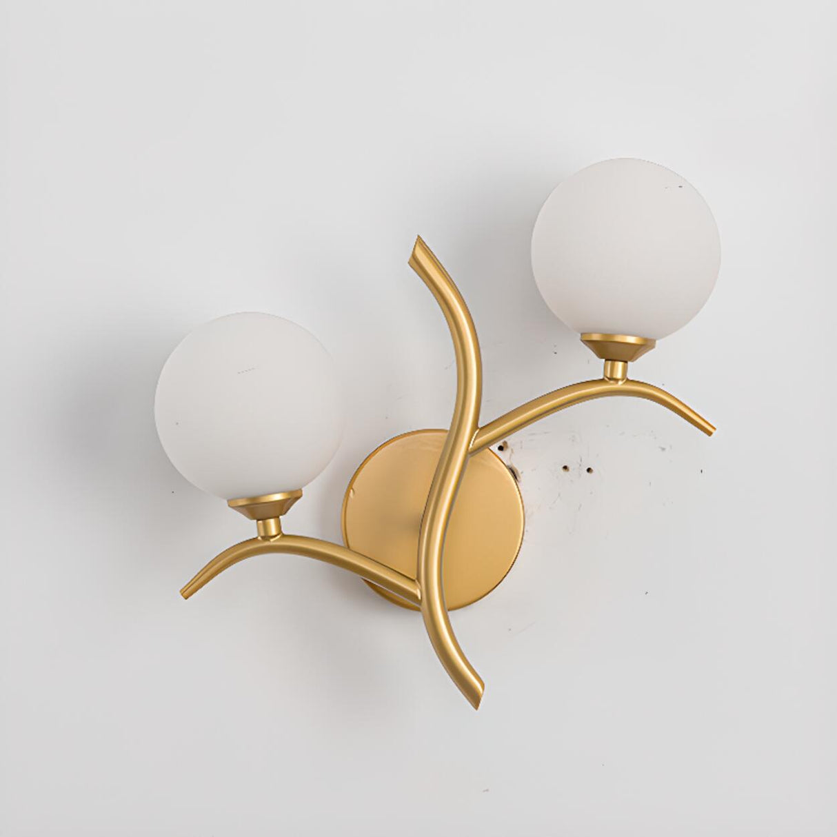 Modern Gold Double Globe Curved Arm Wall Sconce Image - 9