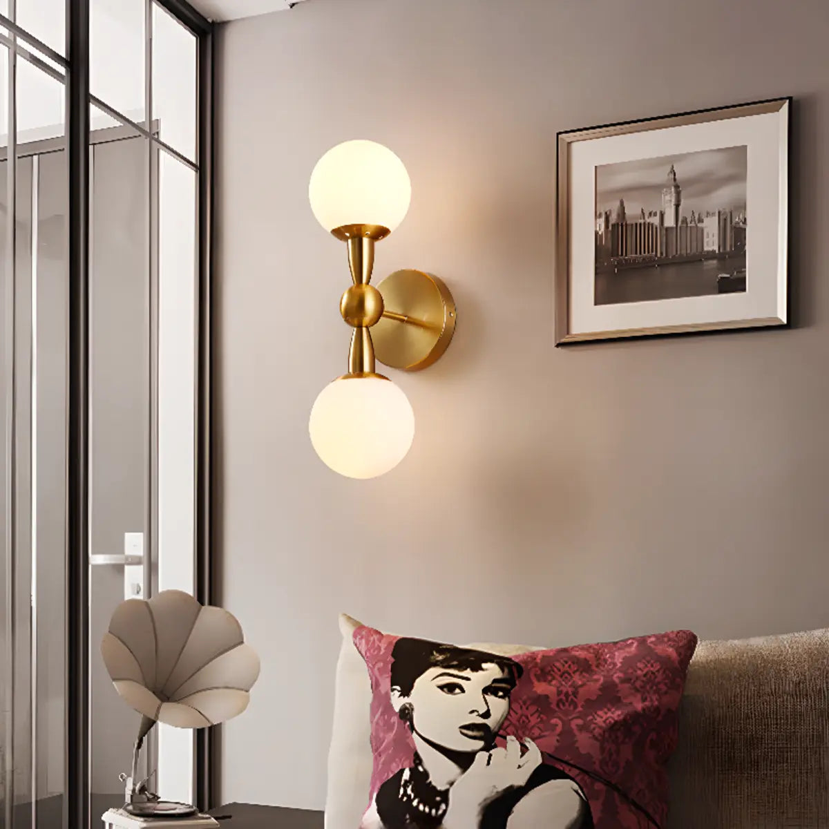 Modern Gold Double Globe Vanity Wall Sconce Light Image - 1