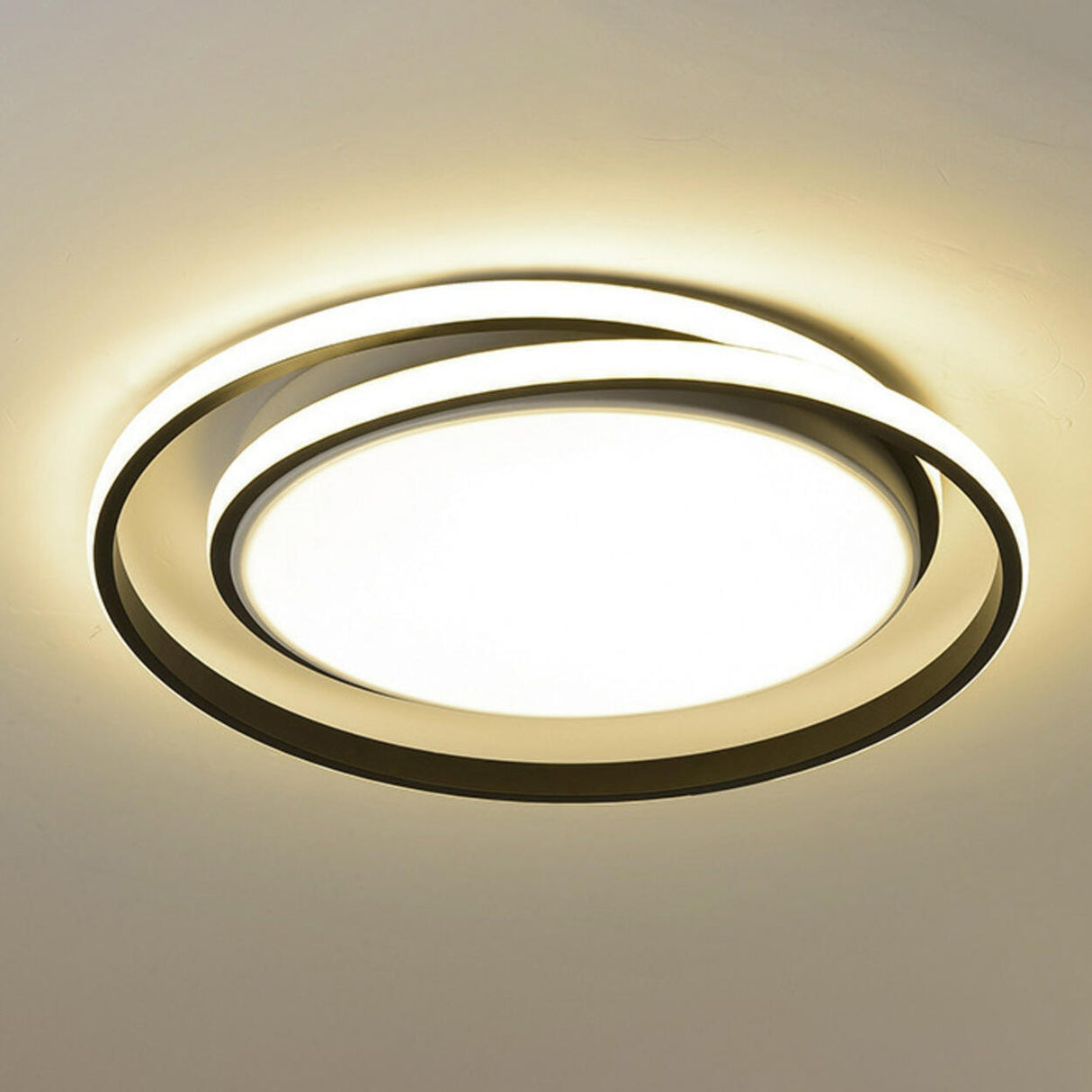 Modern Gold Dual Circle Dimmable LED Flush Mount Light Image - 10