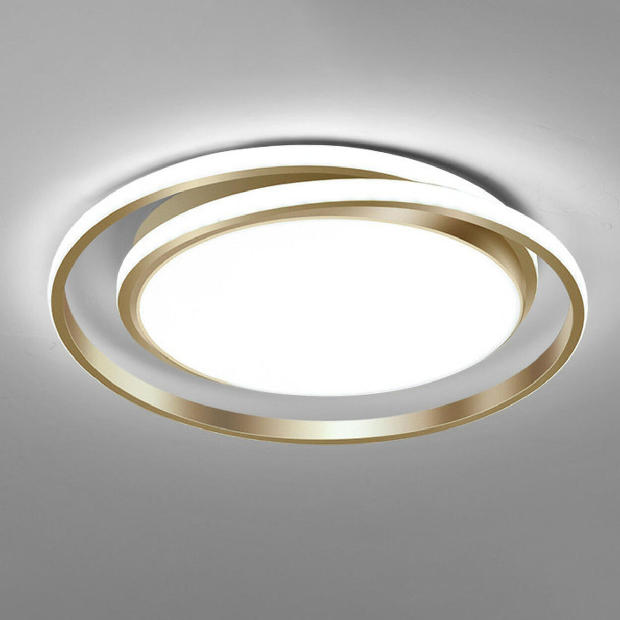 Modern Gold Dual Circle Dimmable LED Flush Mount Light Image - 11