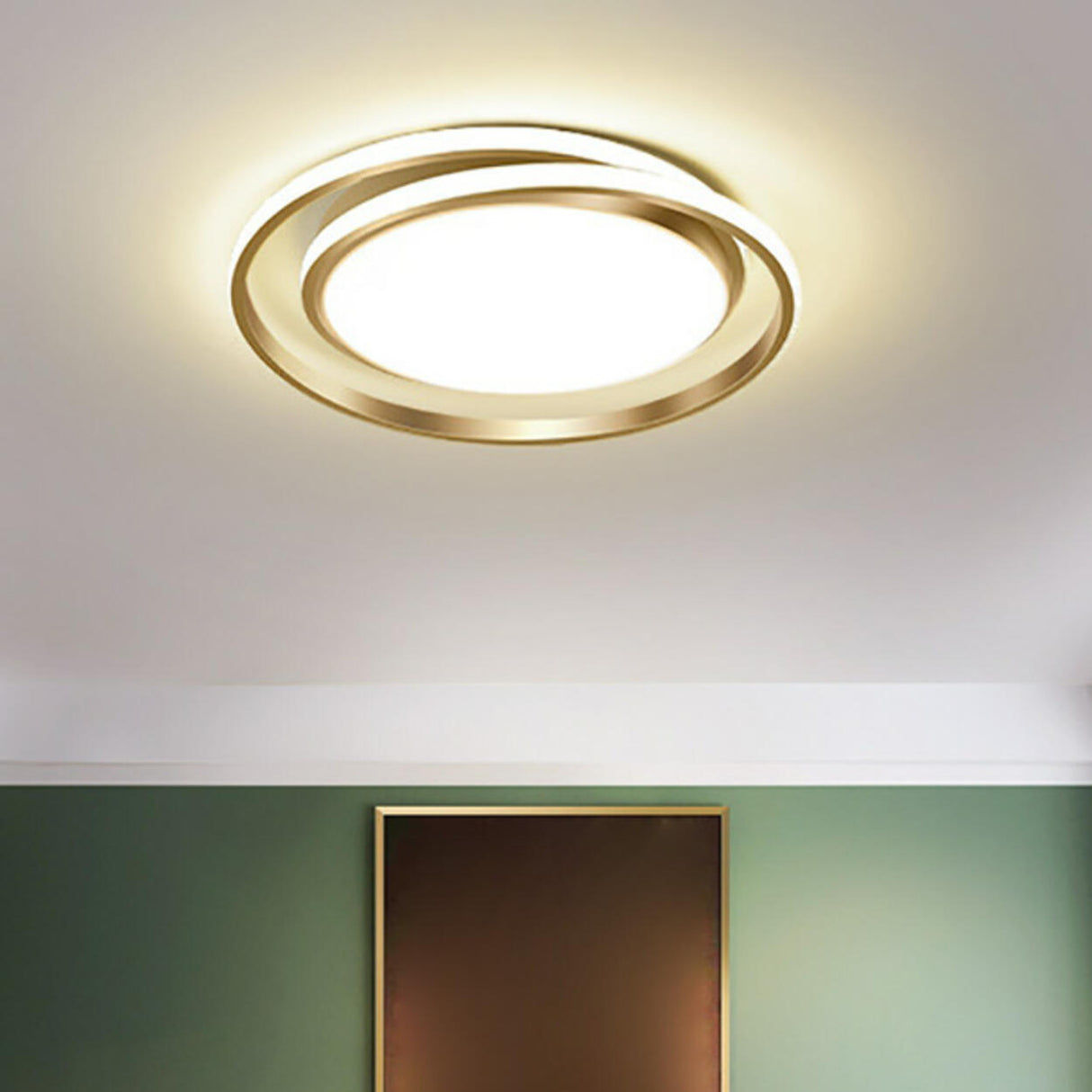 Modern Gold Dual Circle Dimmable LED Flush Mount Light Image - 15