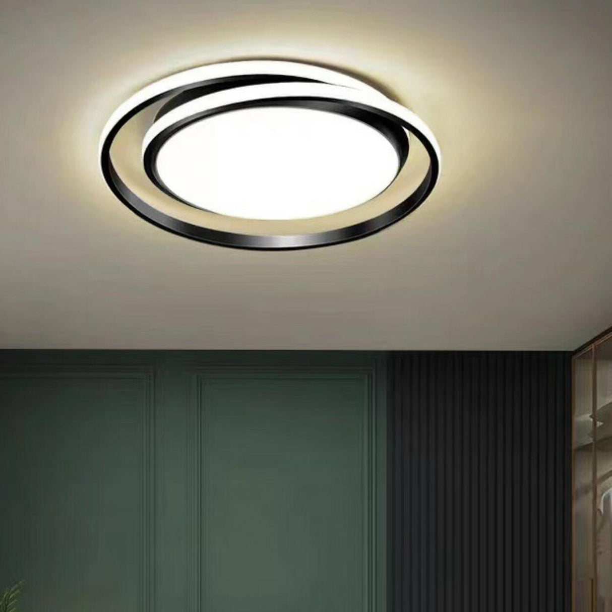 Modern Gold Dual Circle Dimmable LED Flush Mount Light Image - 16