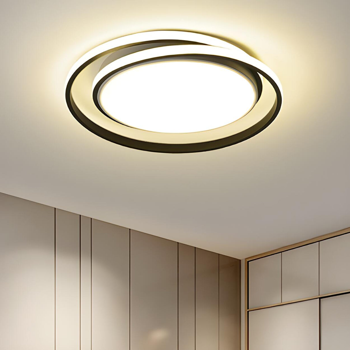 Modern Gold Dual Circle Dimmable LED Flush Mount Light Image - 2