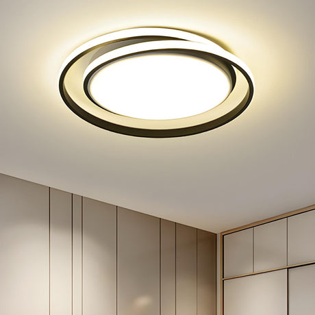 Modern Gold Dual Circle Dimmable LED Flush Mount Light Image - 2