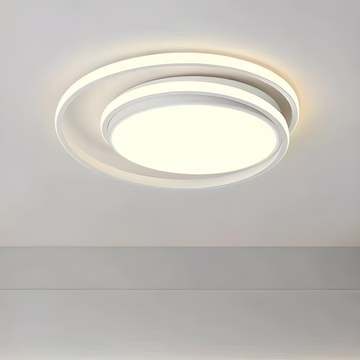 Modern Gold Dual Circle Dimmable LED Flush Mount Light Image - 3