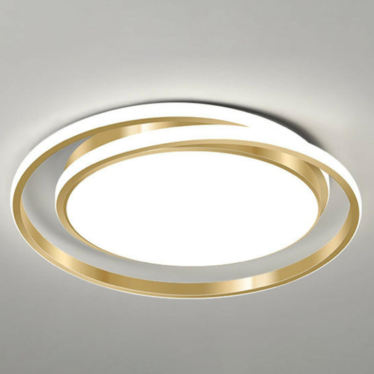 Modern Gold Dual Circle Dimmable LED Flush Mount Light Image - 7